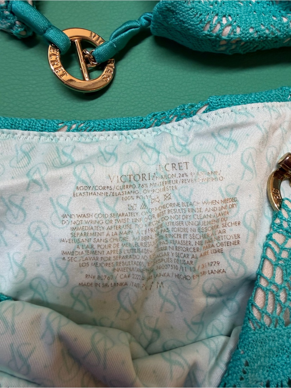 Victoria's Secret Turquoise Lace Bikini with Gold Hardware - Picture 6 of 6